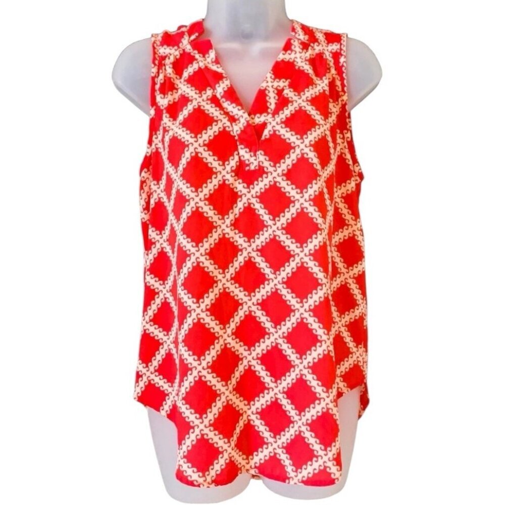 41 Hawthorn Coral Shelby Split Neck Business Casual Preppy Blouse Top Small